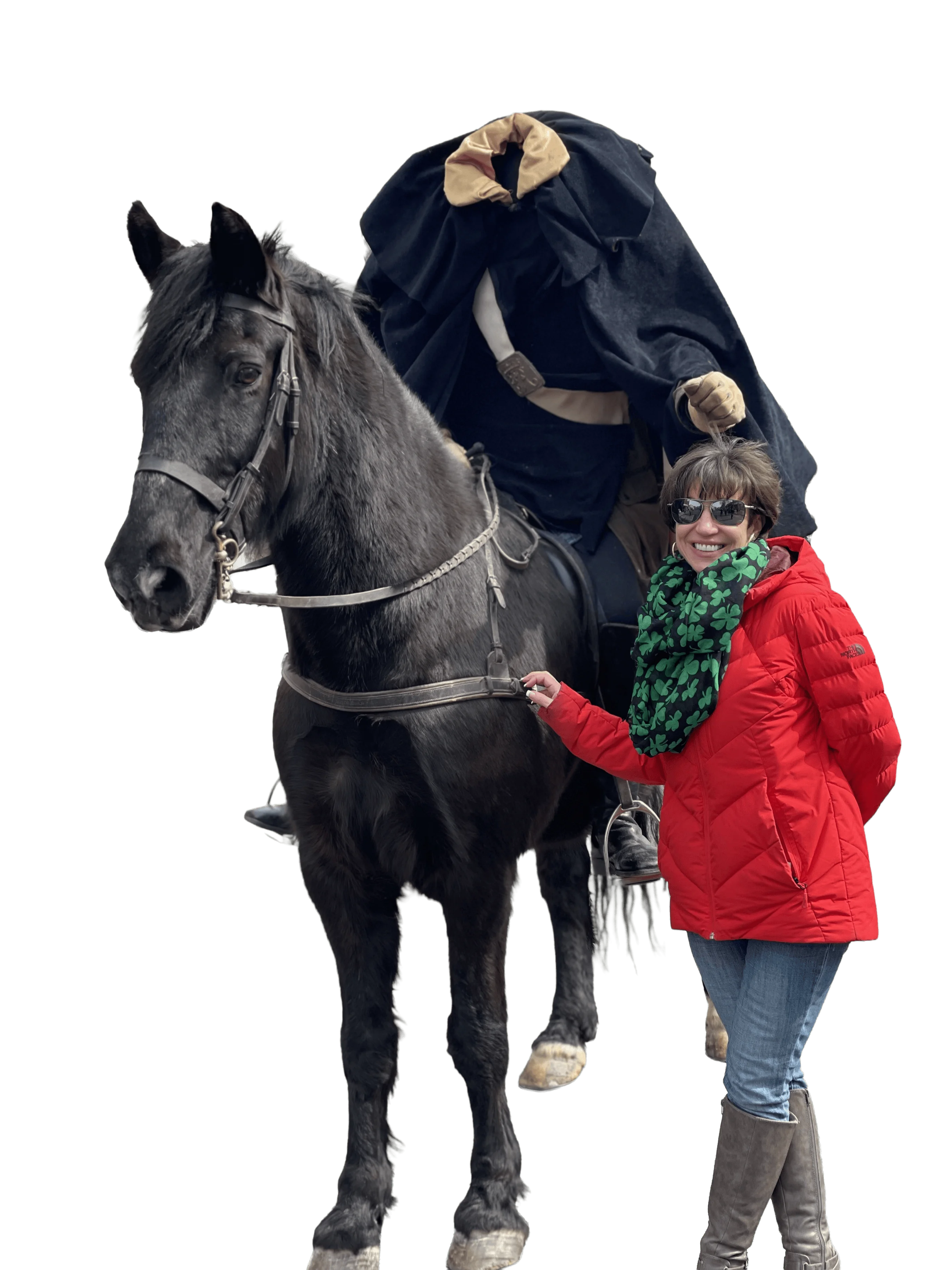 Margaret en el desfile de St. Patrick's de Sleepy Hollow con el Jinete Sin Cabeza